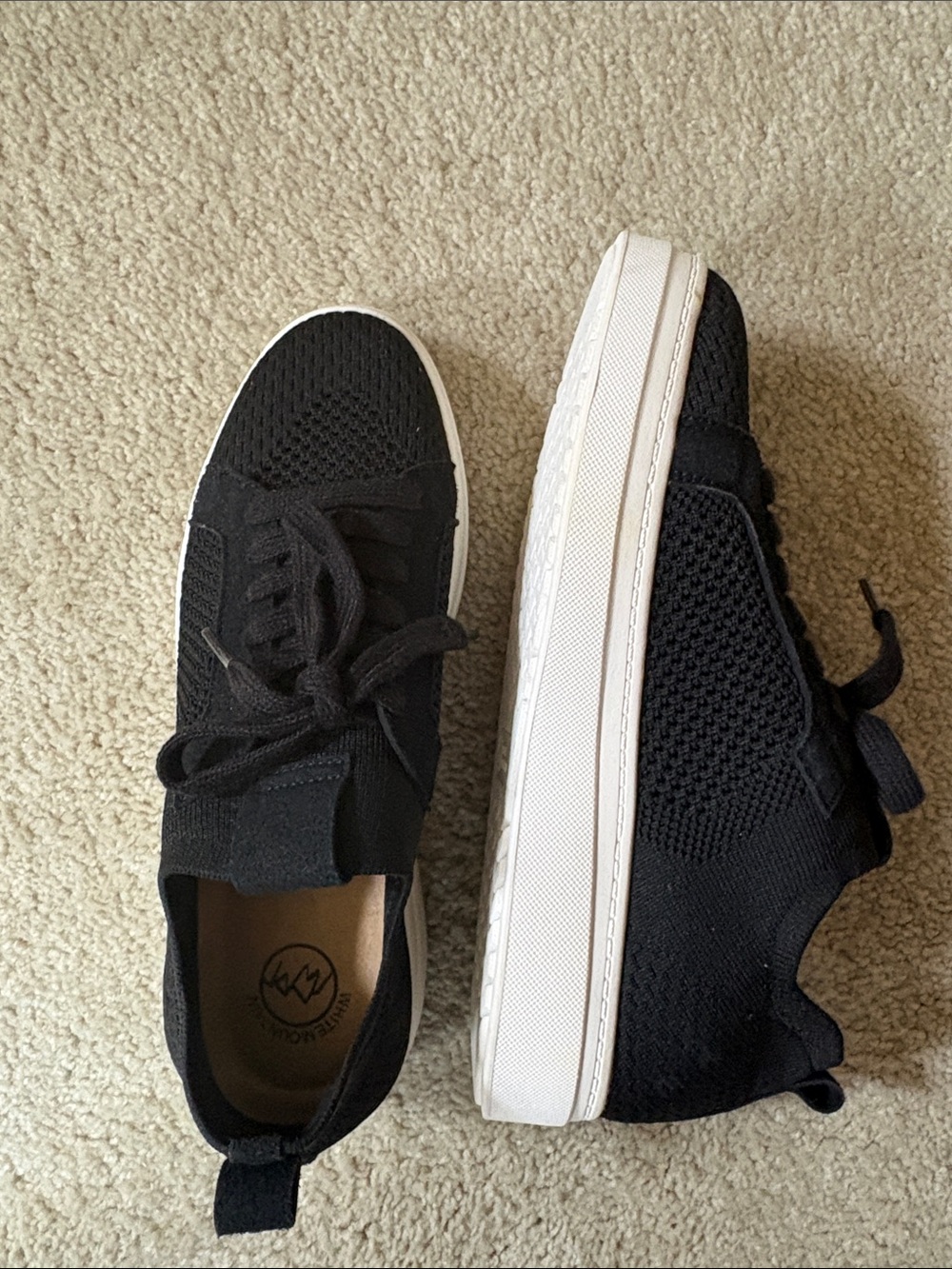 White Mountain Black Knit Lace-Up Platform Sneakers with White Sole-Size 8